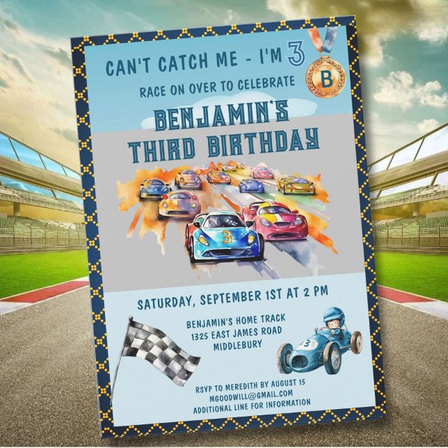 *Boy Auto Car Racing Theme 3rd Birthday Party Invitation (Creator Uploaded)