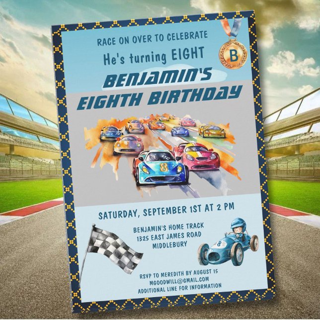 *Boy Auto Car Racing Theme 8th Birthday Party Invitation (Creator Uploaded)