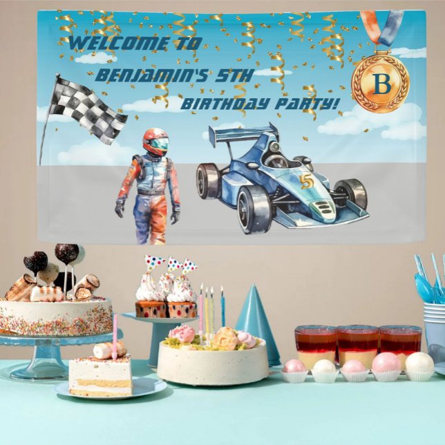Boy Auto Racing Theme 5th Birthday Party Banner  (Creator Uploaded)