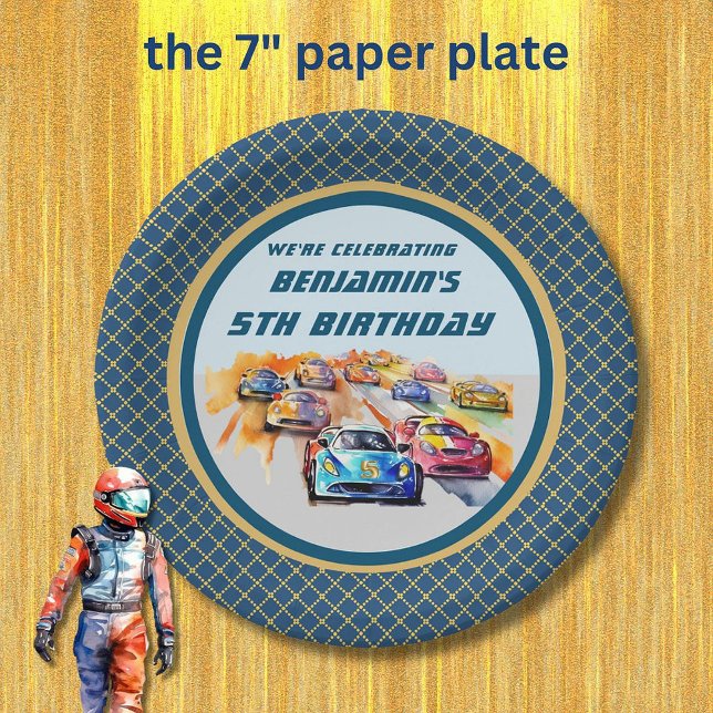 Boy Auto Racing Theme 5th Birthday Party Paper Plate (Creator Uploaded)