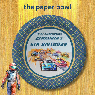 Boy Auto Racing Theme 5th Birthday Party Paper Plate