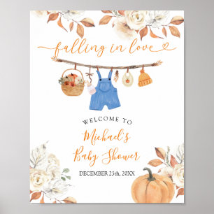 Boy Autumn Clothes Pumpkin Baby Shower Welcome Poster