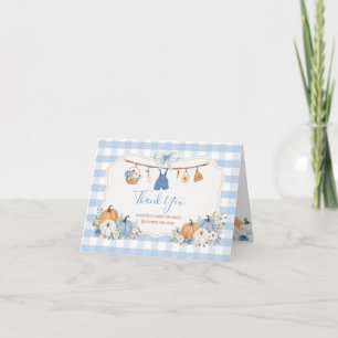 Boy Autumn Clothes Pumpkin Fall Baby Shower Folded Thank You Card