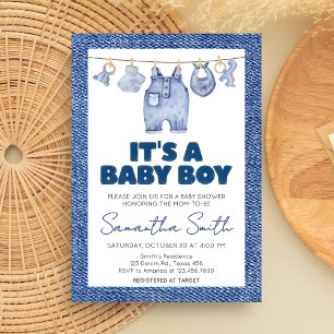 Boy Baby Blue Jean Baby Shower Invitation