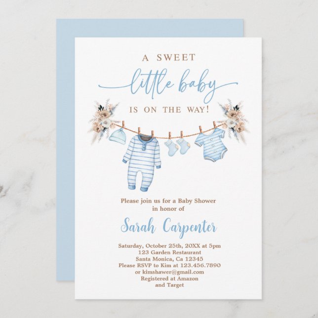 Boy Baby Clothes Baby Shower Invitation (Front/Back)