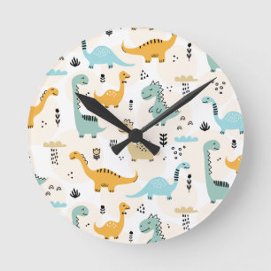 Boy Baby Dinosaurs Round Clock