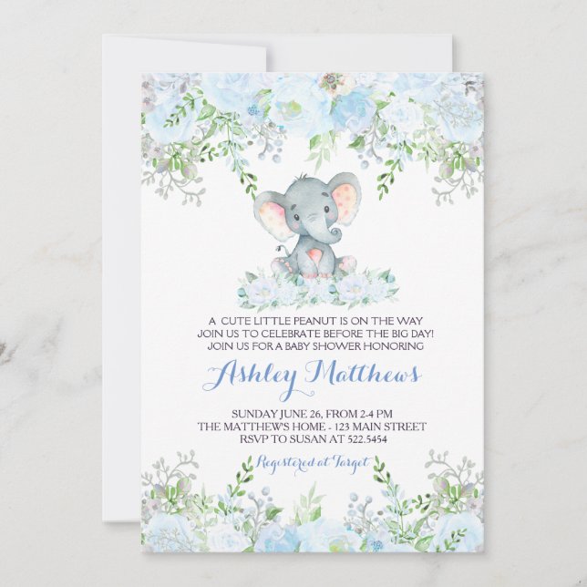 boy Baby Elephant Baby Shower Invitations (Front)