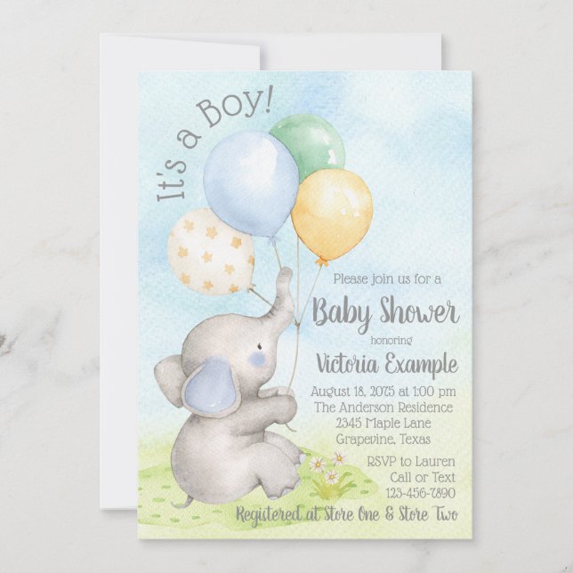 Boy Baby Elephant Baby Shower Invitations (Front)