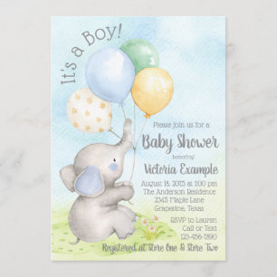 Boy Baby Elephant Baby Shower Invitations