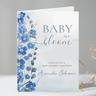  Boy Baby in Bloom Blue Floral Shower  Invitation