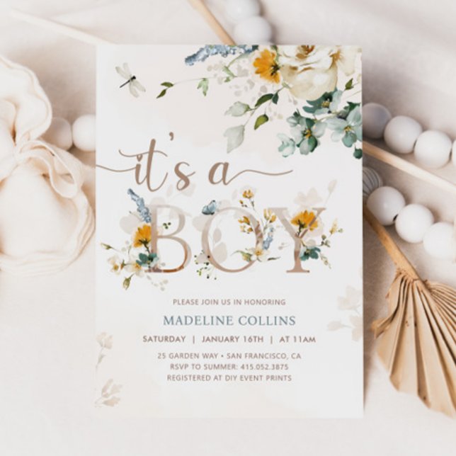 Boy Baby In Bloom, Wildflower, Garden Baby Shower Invitation (Creator Uploaded)