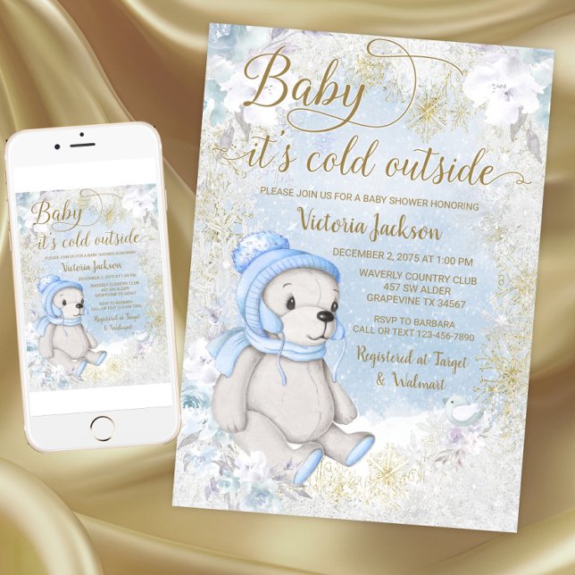 Boy Baby Its Cold Outside Baby Shower Invitation (Boy baby its cold outside baby shower invitation. Download and printed invitations available.)