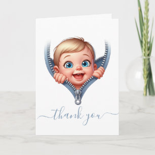 Boy Baby Peeking out Baby Shower Thank You Card