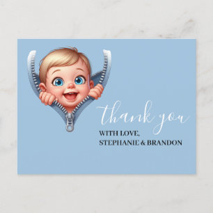 Boy Baby Peeking out Baby Shower Thank You Postcard