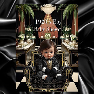 Boy Baby Shower 1920s Art deco Room black gold Invitation