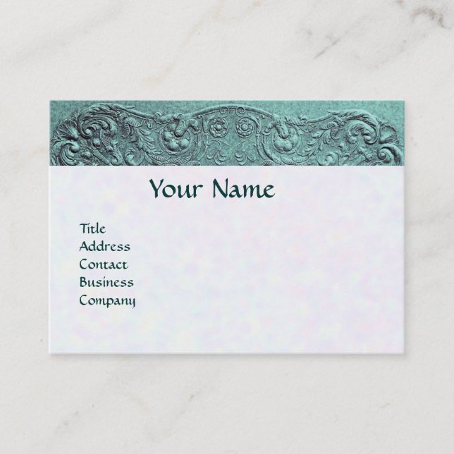 BOY BABY SHOWER ANTIQUE BLUE FLORAL MONOGRAM BUSINESS CARD (Front)
