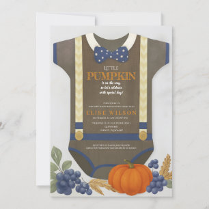 Boy baby shower autum fall blue burlap bodysuit invitation