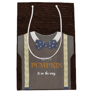 Boy baby shower autum fall blue burlap bodysuit  medium gift bag