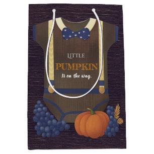 Boy baby shower autum fall blue burlap bodysuit  medium gift bag