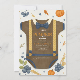 Boy baby shower autum fall burlap blue bodysuit invitation