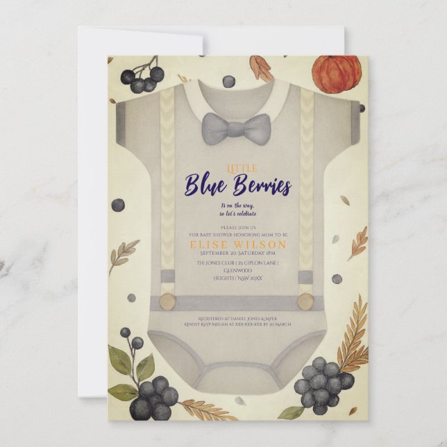 Boy baby shower autum fall burlap bodysuit  invita invitation (Front)