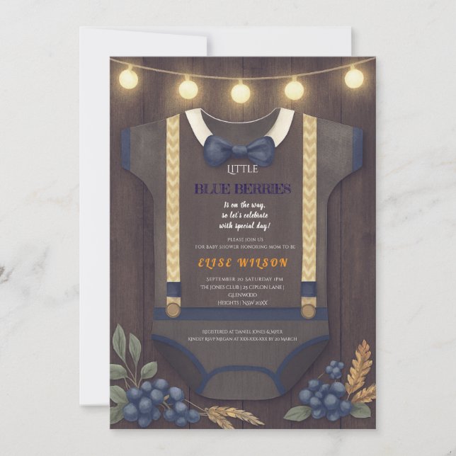 Boy baby shower autum fall burlap bodysuit  invita invitation (Front)