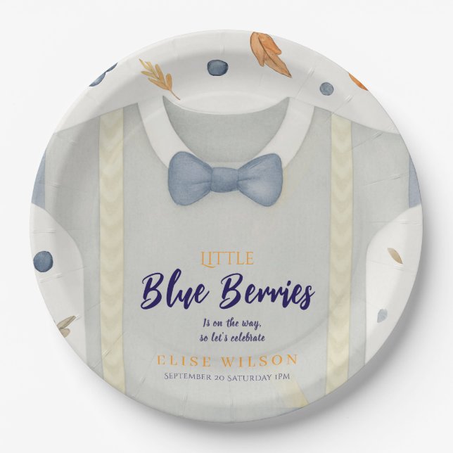 Boy baby shower autum fall burlap bodysuit  invita paper plate (Front)