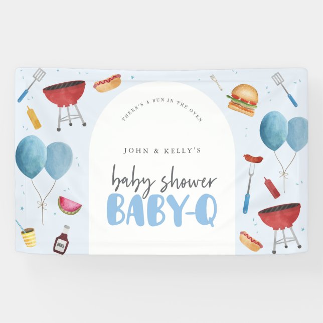 Boy Baby Shower Baby-Q (BBQ) Larger Banner Sign (Horizontal)