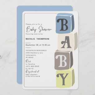 Boy Baby Shower Blocks Blue Invitation
