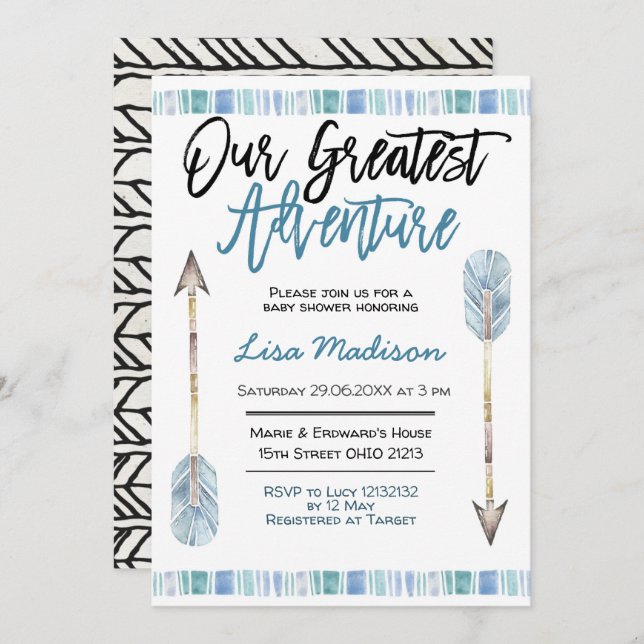 Boy baby shower Blue adventure invitation (Front/Back)