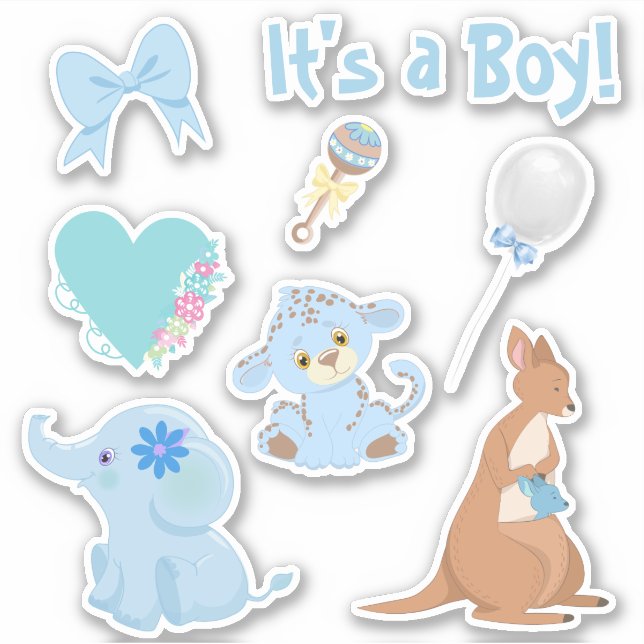 Boy Baby Shower Blue Animals Set (Front)