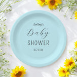 Boy Baby Shower Blue Black  Paper Plate<br><div class="desc">Boy Baby Shower Paper Plates with Blue Background and Calligraphy Text. More products with this design are in the collection below.</div>