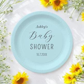 Boy Baby Shower Blue Black Paper Plate