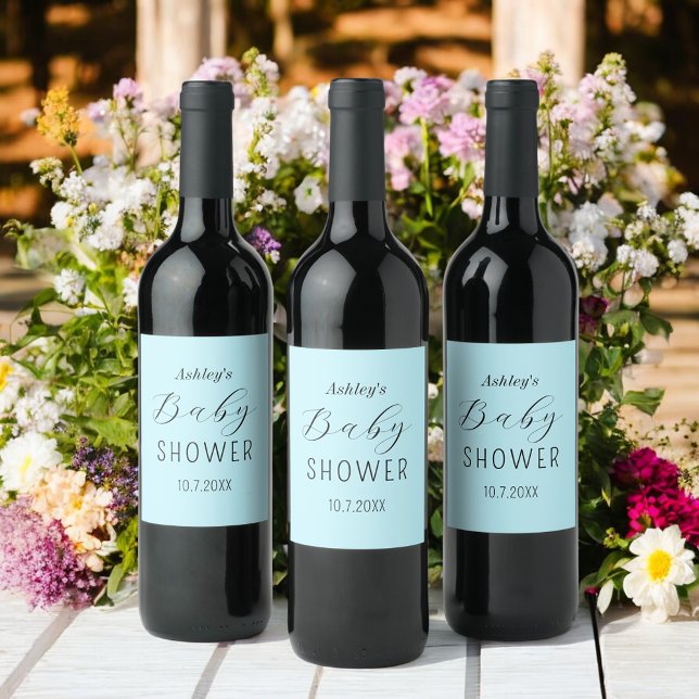 Boy Baby Shower Blue Black  Wine Label (Creator Uploaded)