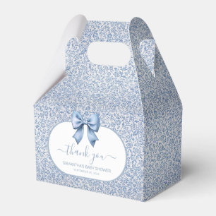 Boy Baby Shower Blue Bow Floral Pattern Thank You Favour Box