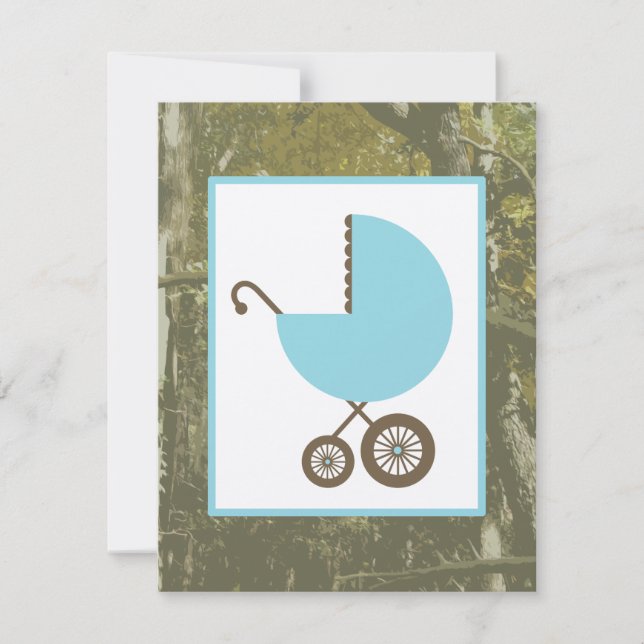 Boy Baby Shower - Blue Carriage & Camouflage Invitation (Front)