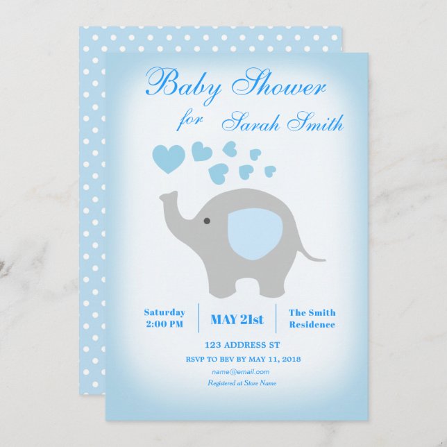 Boy Baby Shower Blue Elephant Invitation (Front/Back)