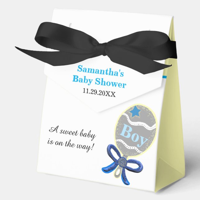 Boy Baby Shower Blue Rattle Favour Box (Front)