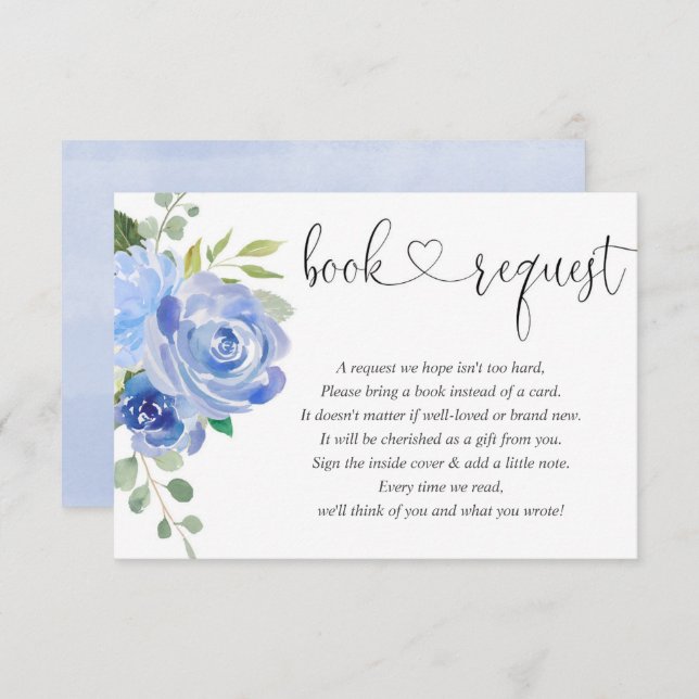 boy baby shower book request, navy blue white encl enclosure card (Front/Back)