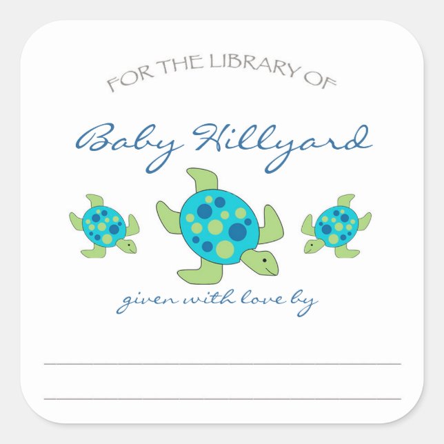 Boy Baby Shower bookplates / sea turtles Square Sticker (Front)