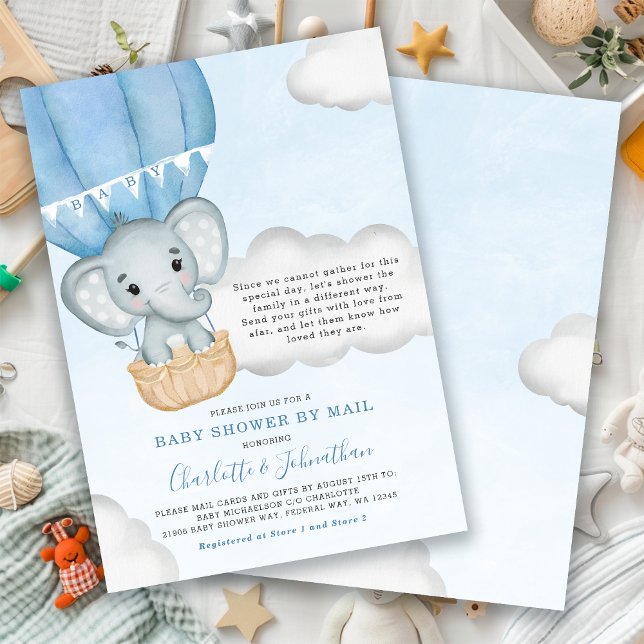 Boy Baby Shower By Mail Elephant Blue Invitation (Boy Baby Shower By Mail Elephant Blue Invitation)