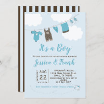 Boy Baby Shower Clothes Line Invitation