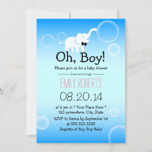 Boy Baby Shower Cute Elephant & Bubbles Invitation