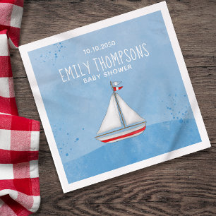 Boy Baby Shower Cute Nautical Blue Boat Custom Napkin