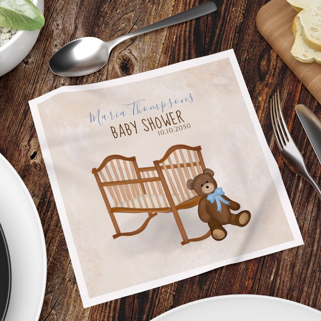 Boy Baby Shower Cute Teddy Bear Custom  Napkin (Baby shower nursery teddy bear napkin)