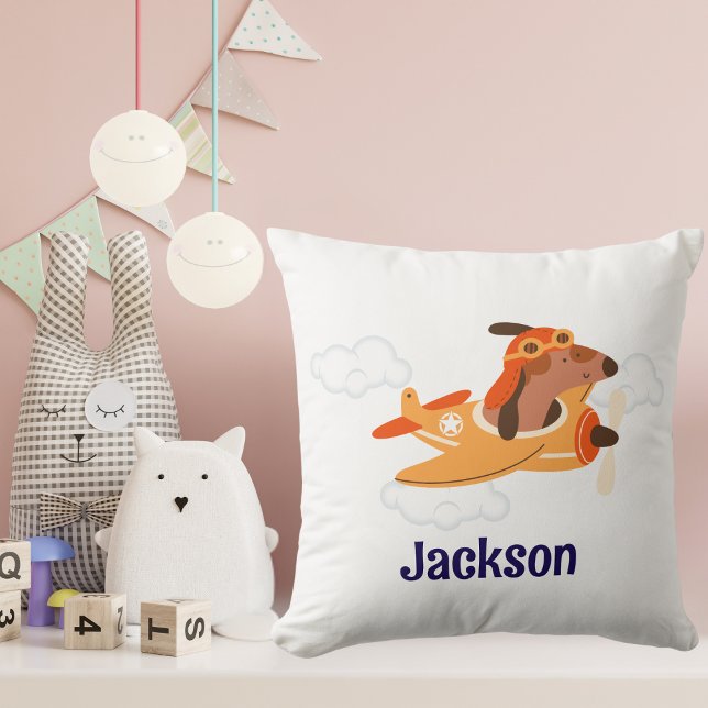 Boy  Baby Shower Dog Pilot Aeroplane Cloud Funny Cushion (Creator Uploaded)