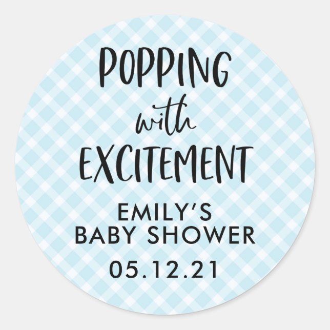 Boy Baby Shower Favour Stickers, Popcorn Classic Round Sticker (Front)