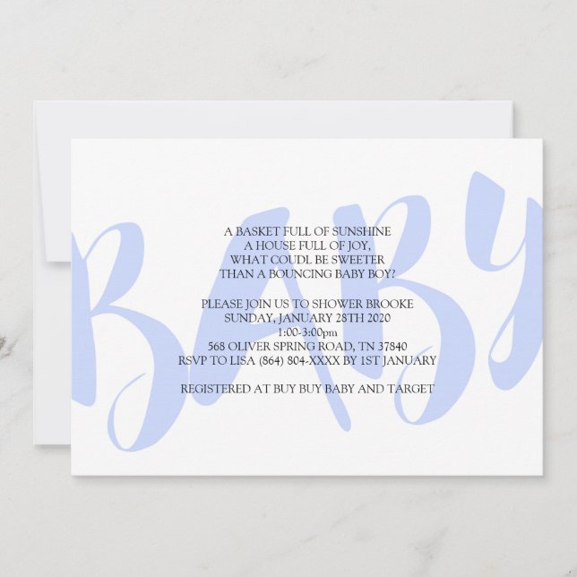 Boy Baby Shower Invitation (Front)