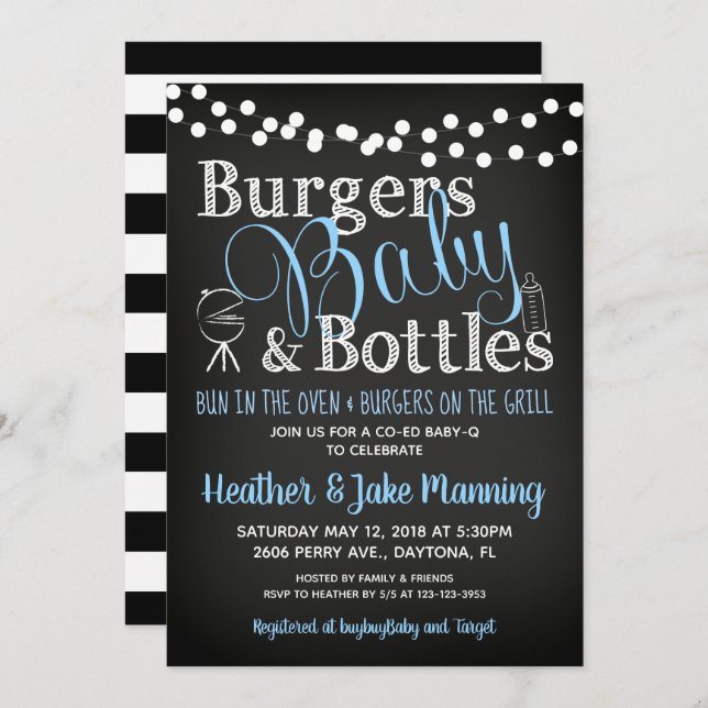 Boy Baby Shower Invitation, Burgers BBQ Beer Invitation (Front/Back)