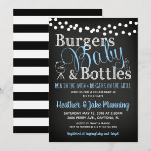 Boy Baby Shower Invitation, Burgers BBQ Beer Invitation